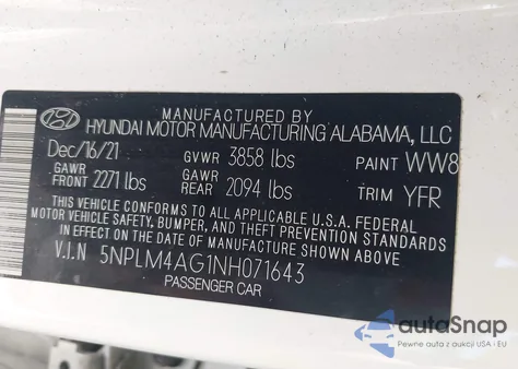 2022 Hyundai Elantra Sel z USA, uszkodzony, nr VIN 5NPLM4AG1NH071643